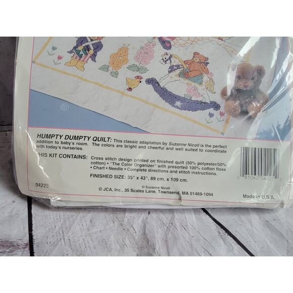 JCA "Humpty Dumpty Sat On A Wall" Stamped Cross Stitch Kit Baby Quilt New - Picture 2 of 4